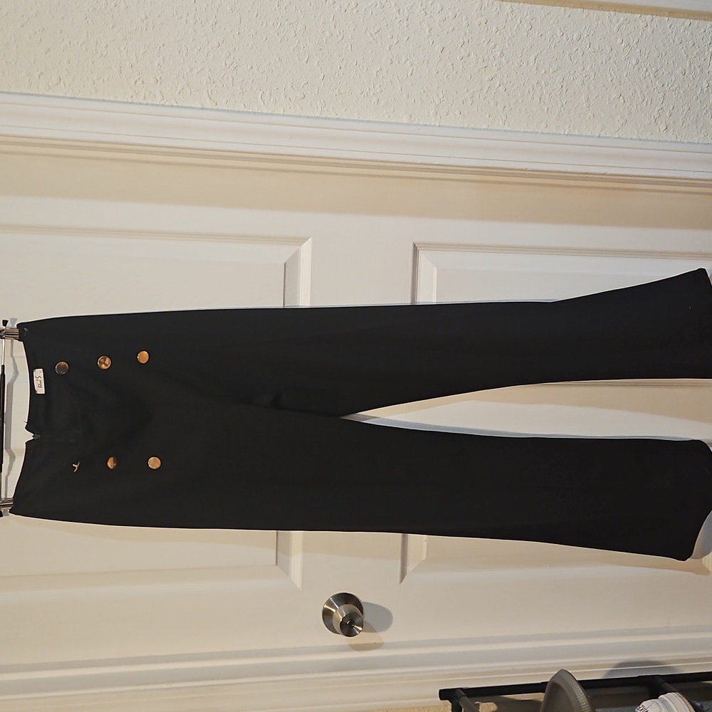Black flare golden button pants